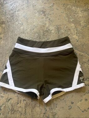 Women's Olive Green Athletic Shorts with White Trim